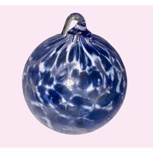 Hand Blown Blue White Glass Witches Ball Ornament